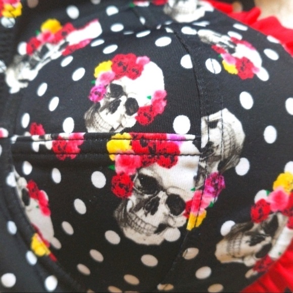 Hot Topics Vintage Bikini top Polka Dots with Skulls and roses. - Picture 4 of 5